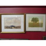 An unsigned watercolour of hilly landscape,