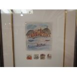 A modern Italian scene fishing village, framed and glazed,