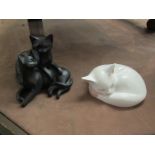 A Royal Copenhagen cat figure and a Leonardo collection cat group