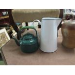 An enamel jug and kettle