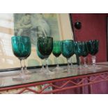 Ten Victorian green wine glasses