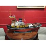 A handbuilt model ship motor tug "Hibernia" 110cm long on stand