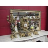 A 20th Century gilt metal and marble Italian clock and garniture with spelter cherub mounts a/f