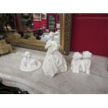 A Royal Worcester style cream glaze figure "First Dance" together with two Royal Doulton Classic