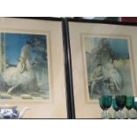 A pair of framed and glazed colour prints depicting jester and maiden,