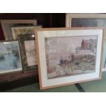 Mixed pictures and prints including Chris Hutchins, naive oils in the manner of Bob Ross,