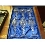 A boxed set of six Favorit crystal wine glasses