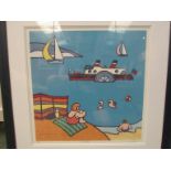A silk-screen by Sean Taylor entitled "The Waverley Steam Ship", limited edition No.