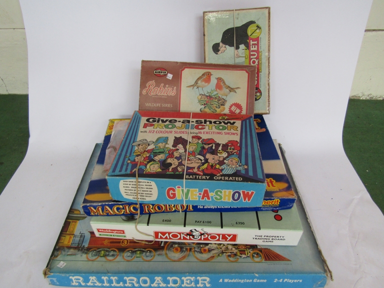 Six boxed games including Railroader,