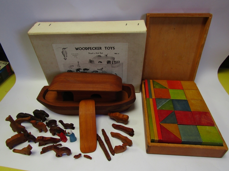 A boxed Woodpecker Toys wooden Noah's Ark set,