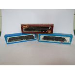 Three boxed Airfix 00 gauge locomotives and tenders including 54121-3 4-6-0 'Royal Scot' in BR