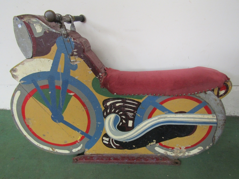 A mid 20th Century painted wooden fairground seat in the form of a motorcycle - Image 2 of 2