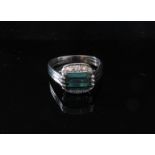 A white gold tourmaline and diamond ring, unmarked. Size R, 5.