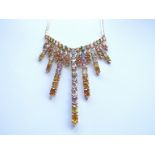 A gold multicoloured sapphire fringe drop necklace,