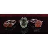 Three 925 rings including Tuscan green fluorite,