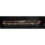 An emerald and diamond bracelet stamped 9k, 19cm long,