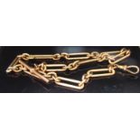 A 9ct gold watch chain with T-bar, 37cm long,