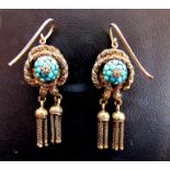 A pair of turquoise and diamond set drop tassel earrings, 4cm drop, 6.