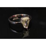 An 18ct white gold trillion cut yellow diamond ring, 1.19ct with Insurance Valuation. Size N, 2..