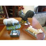 Sheep and cockerel design door stops,