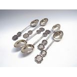 A set of six Chinese silver spoons marked 85, KW,
