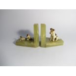 A pair of Onyx bookends with cold painted terrier figures, circa 1930's,