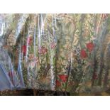 A pair of lined cotton floral design curtains, 105" wide,