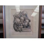 A framed and glazed print, Les Antiquaines,