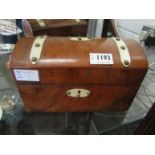 A Victorian walnut domed top tea caddy with ivory banding,