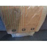 A pair of lined fawn and orange stripe curtains each 214cm wide and 238cm drop