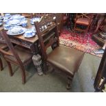 A set of six Victorian dark stained dining chairs with upholstered seats,