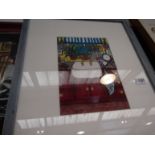 MARY COWLS (XX) Two framed and glazed watercolour interior scenes, kitchen sink and lamp table,