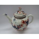 WITHDRAWN - A Lowestoft porcelain Imari coloured "Two Bird" pattern teapot and lid of spherical