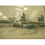 A limited edition framed print of boats in harbour, 42/250, signed,