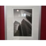 A limited edition print depicting city buildings, No.