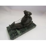 A bronze snail with jockey on marble base, 17cm long,