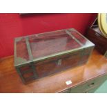 A 19th Century mahogany campaign writing box with brass strapping and corners,