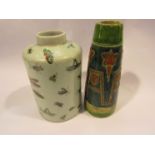 An Arts & Crafts glazed pottery vase, 22cm tall, some chips to rim, and a bug vase,