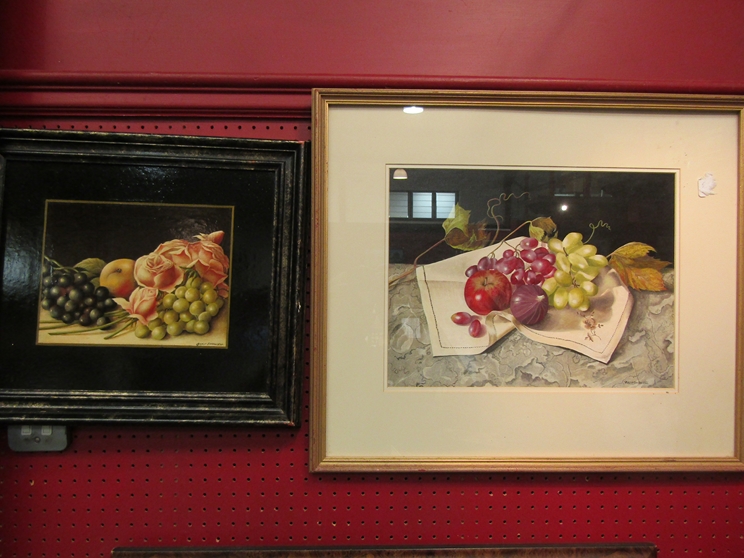 Billy Showell (XX): Two framed oil still lives of fruit and flora, both signed 23cm x 18.5cm and 38.