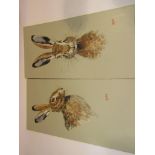 A pair of acrylic on boards of Hares,