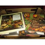 A box of miscellaneous cookery books including " Farm House Cookery" and "The Cookery Year" etc.