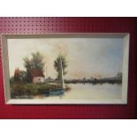 ALFRED SAUNDERS (1908-1986): A framed oil on artist board, scene at Beccles, Suffolk.