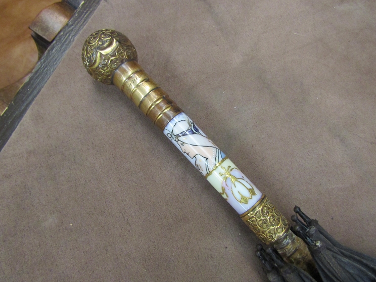A brass and enamelled handled umbrella, Swinnow House, - Image 2 of 2