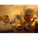 A selection of treen including lidded pots, sewing accessories etc.