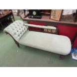 An Edwardian chaise lounge, pale green velour upholstery,