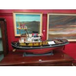 A handbuilt model ship motor tug "Hibernia" 110cm long on stand