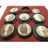 Eight Victorian pot lids and frames