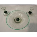 A pair of bubble glass candlesticks and a matching charger (3)