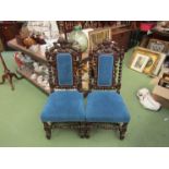 A set of eight Victorian dining chairs, carved high backs with barley twist supports,