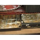 Three boxes of drinking glasses including cut glass and bejewelled examples